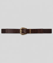 Ceinture style western femme choco avec boucle dorée et pierres