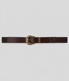 Ceinture style western femme choco avec boucle dorée et pierres