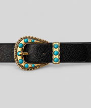 Ceinture style western femme noir avec boucle dorée et pierres