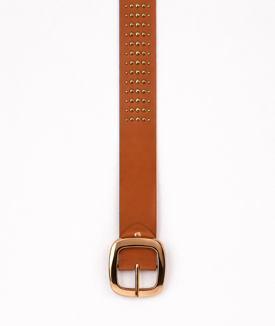 Ceinture à clous Camelia camel face