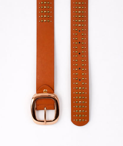 Ceinture à clous Camelia camel face
