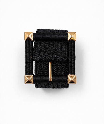 Ceinture tressée boucle carrée Carra noir face