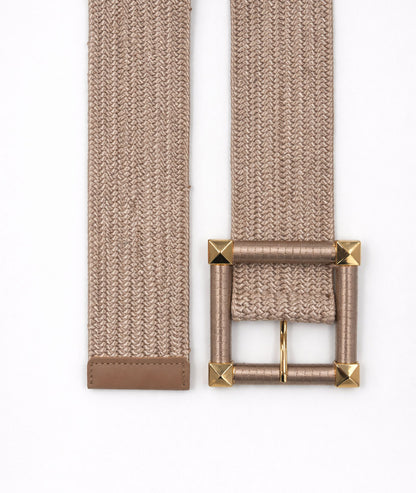 Ceinture tressée boucle carrée Carra beige face