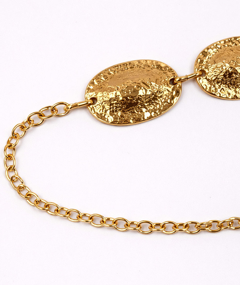 Ceinture chaine à médaillons martelés Chena jaune détail