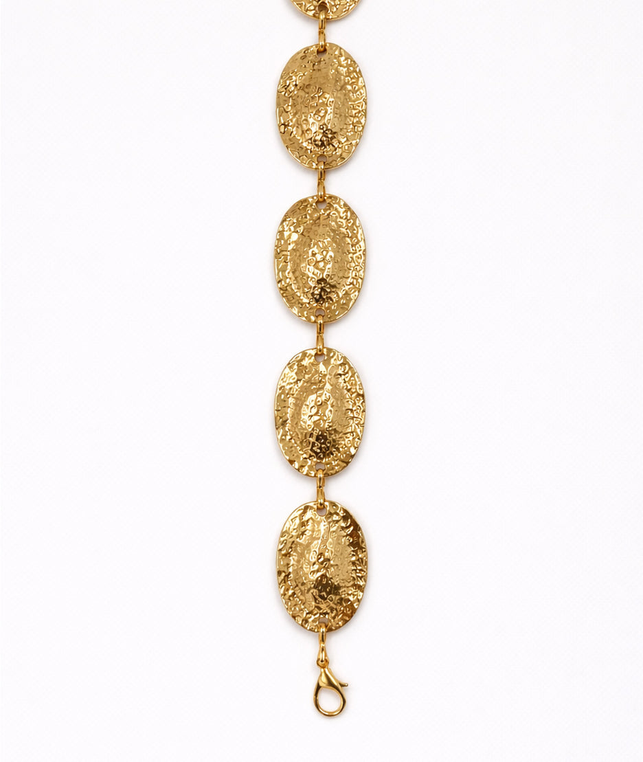 Ceinture chaine à médaillons martelés Chena jaune détails