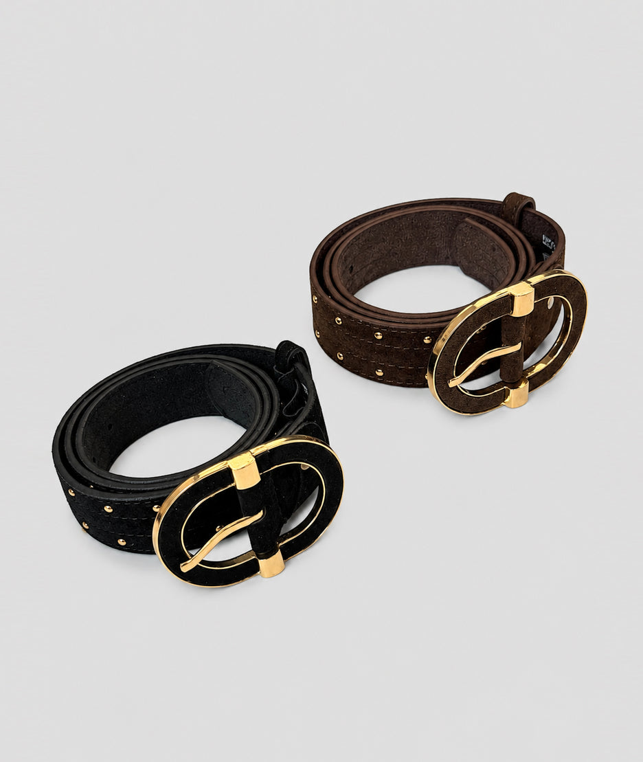 Ceinture cloutée effet daim Clou noir et choco enroulées- Carnaby