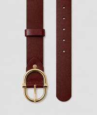 Ceinture unie en cuir à boucle dorée - choco