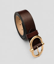 Ceinture femme en cuir bordeaux, marine et choco à boucle dorée - Carnaby