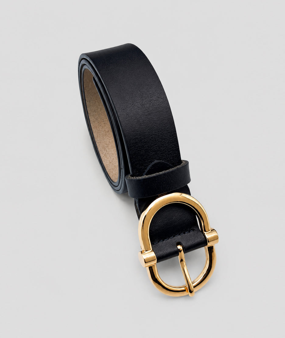 Ceinture femme en cuir marine à boucle dorée - Carnaby