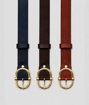 Ceinture femme en cuir bordeaux, marine et choco à boucle dorée - Carnaby