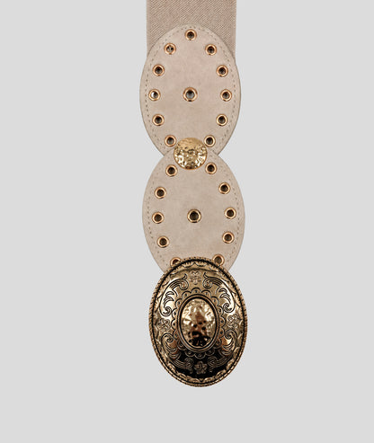 Ceinture Tess empiècements ovales beige détail