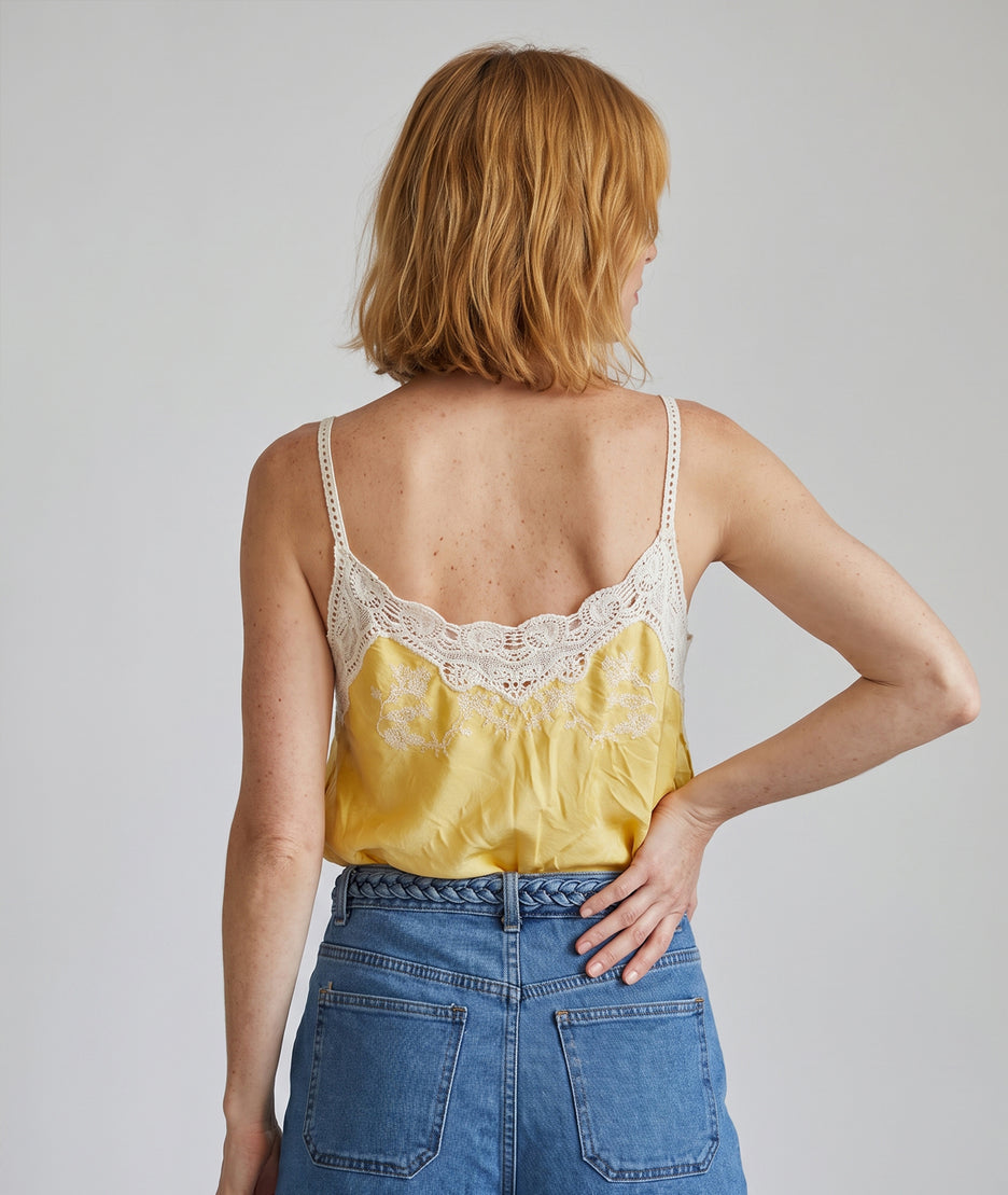 Débardeur Celine jaune à dentelles dos — marque Carnaby