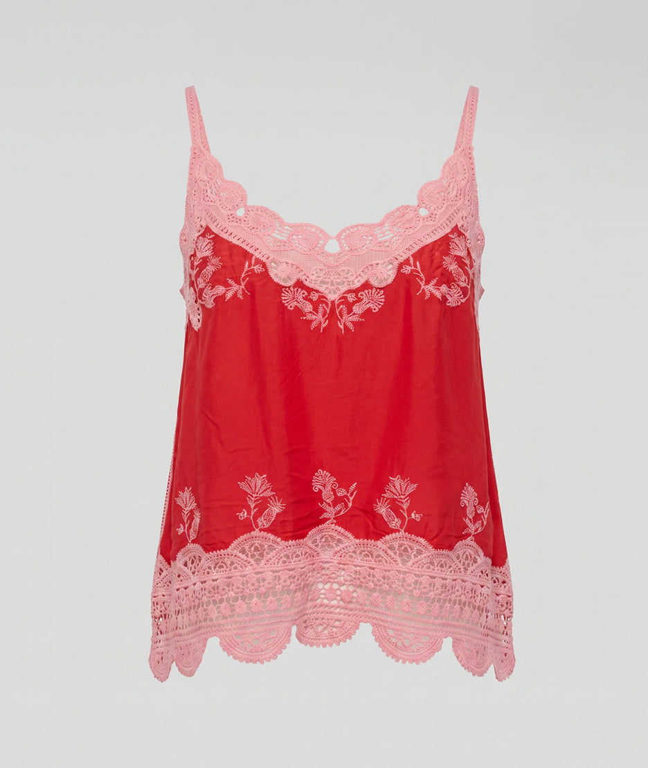 Débardeur Celine rouge à dentelles face — marque Carnaby