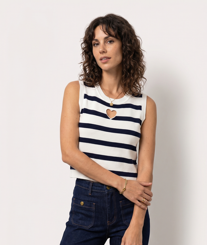 Débardeur Coeur marinière avec ouverture - marine