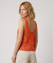 Débardeur Elia orange en maille ajourée dos — marque Carnaby