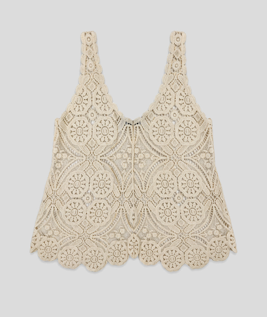 Débardeur Pauline en maille ajourée beige dos