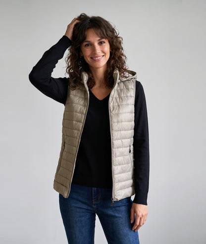 Doudoune sans manches Gaby beige femme à capuche