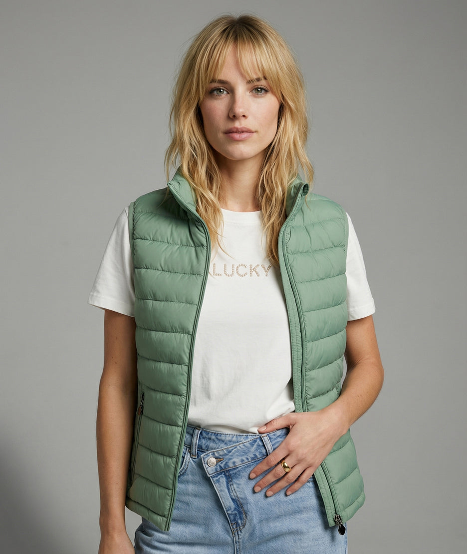Doudoune Romy sans manches vert face