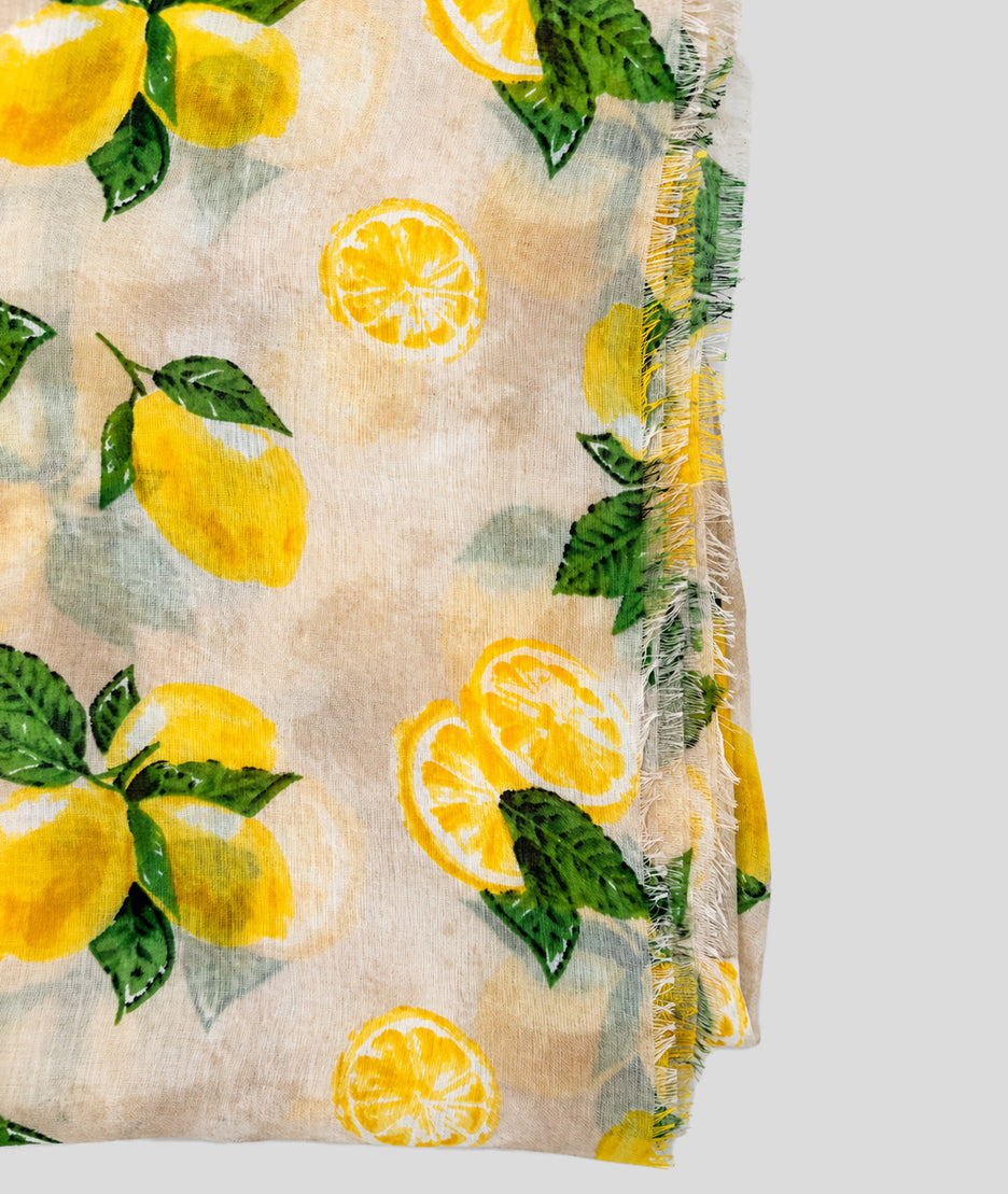 Foulard Citrus large à motif citrons jaune dos