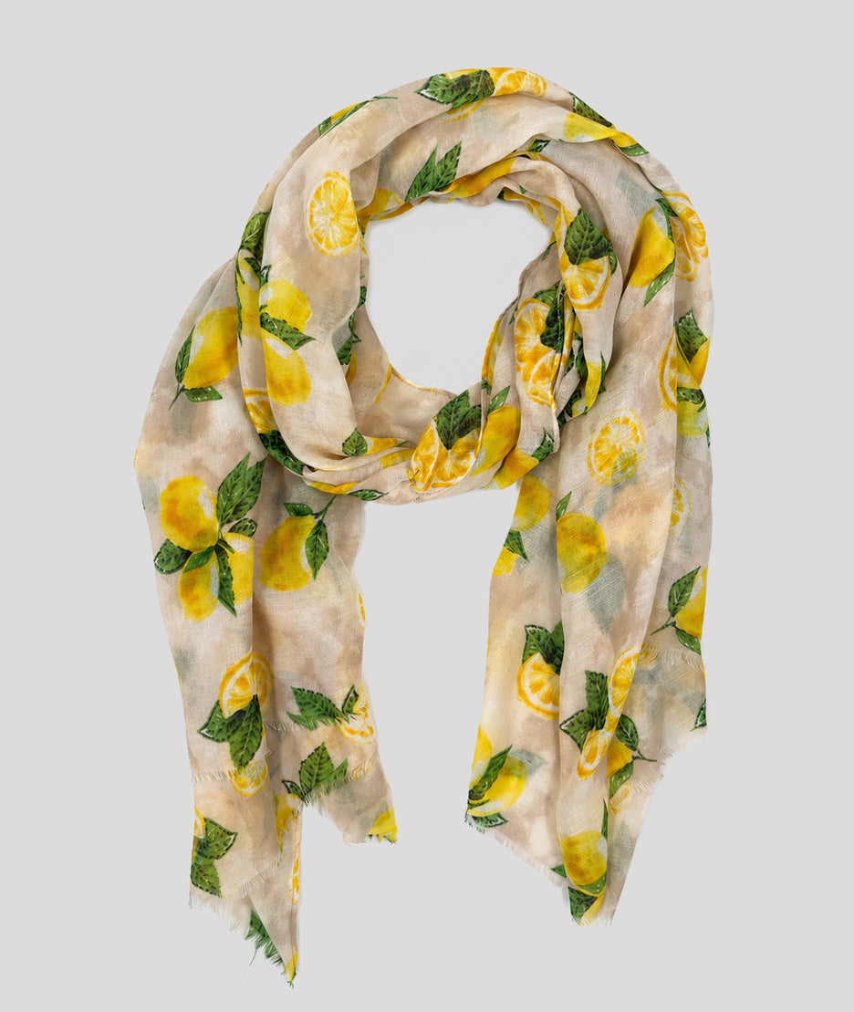 Foulard Citrus large à motif citrons jaune face