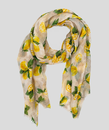 Foulard Citrus large à motif citrons jaune face