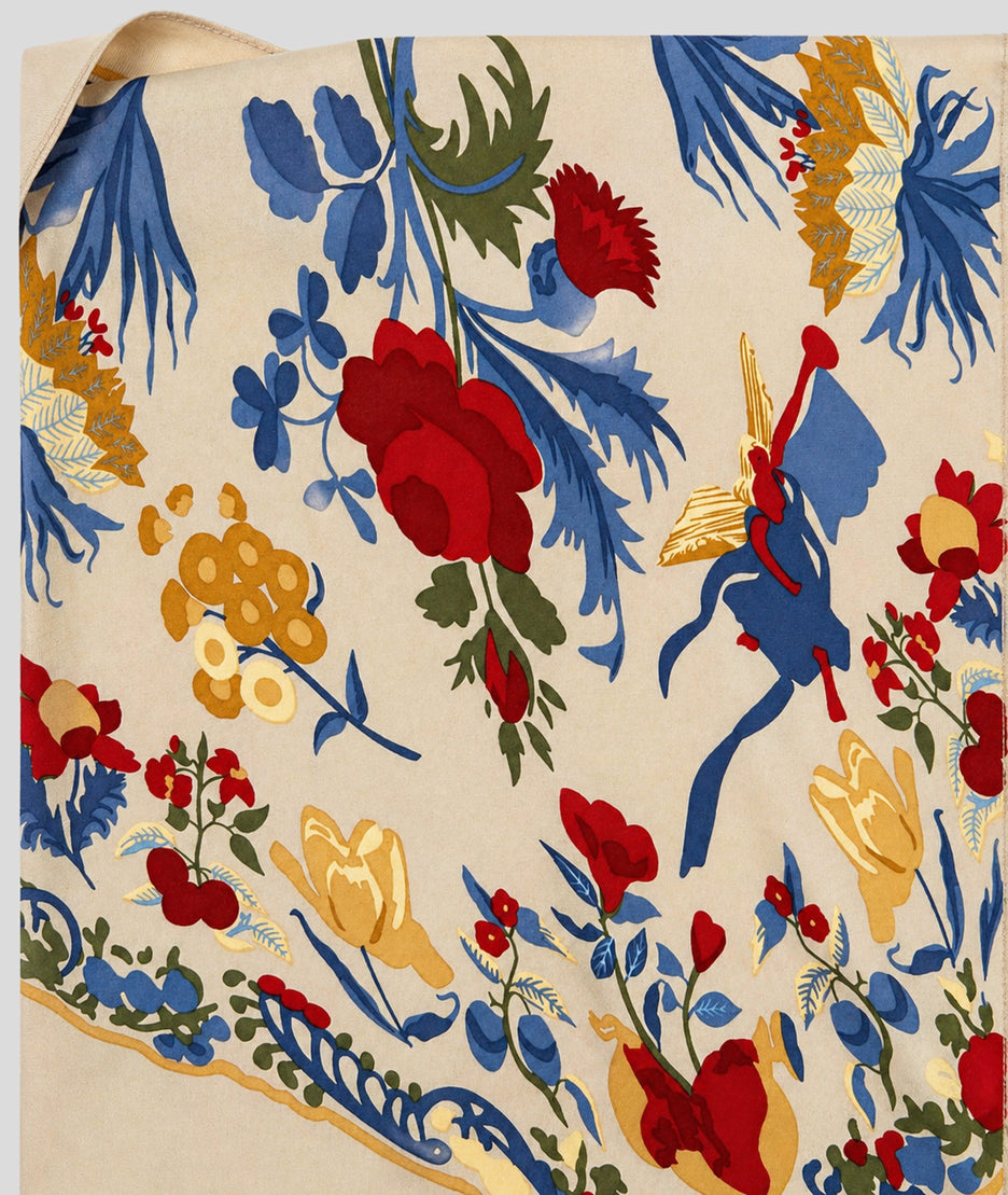 Foulard Florina motif fleuri beige détail