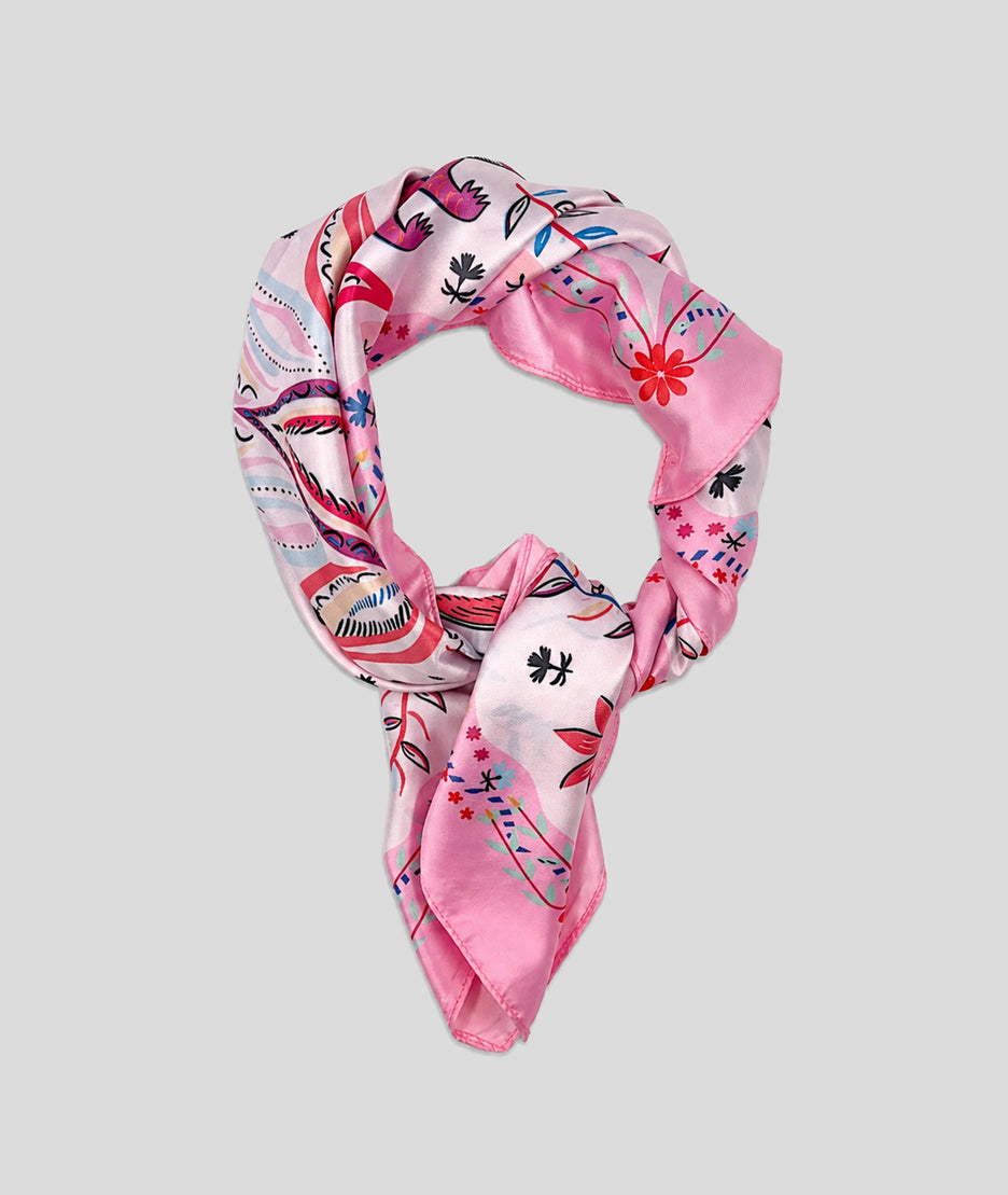 Foulard Paradis carré effet satin - rose