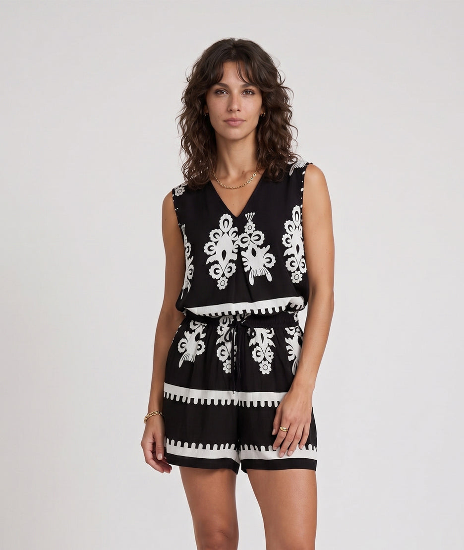 Ensemble short Jordane à motifs - noir/blanc face avant