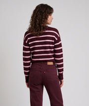 Gilet Alice bordeaux et rose cache-cœur à rayures en maille duveteuse — Carnaby