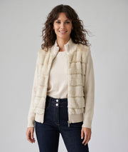 Gilet Brenda beige en maille et fausse fourrure femme