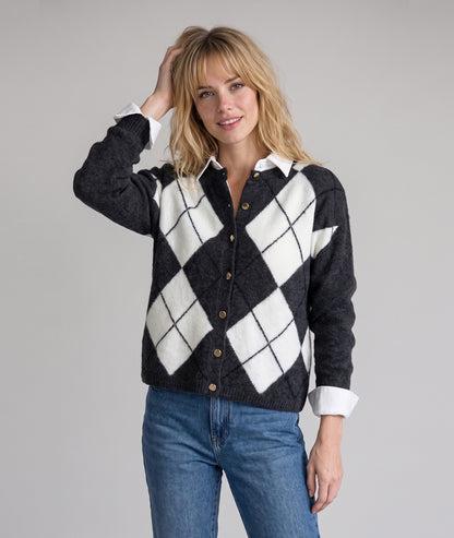 Gilet bi-matière maille et jean femme noir à boutons dorés