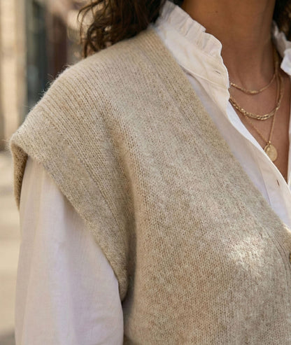 Gilet sans manches Butonna écru détail