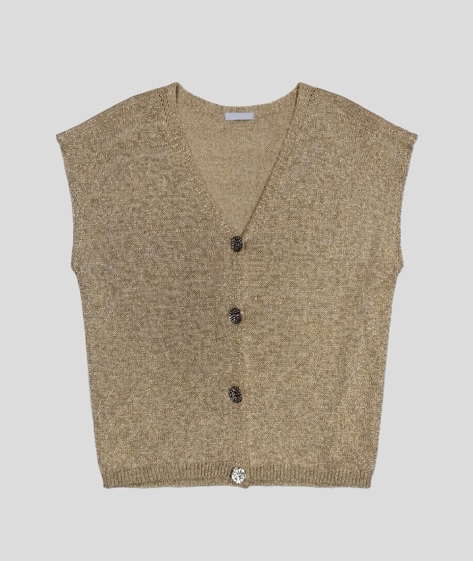 Gilet Butty sans manches pailleté jaune face
