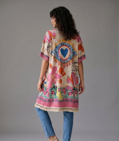 Gilet Cancoune long pailleté à motifs multi dos