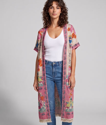 Gilet Cancoune long pailleté à motifs multi face
