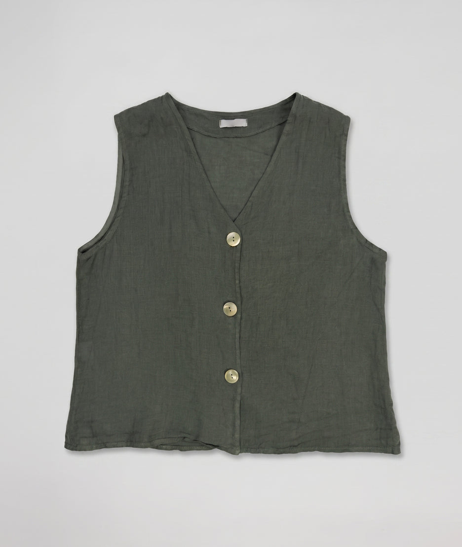 Gilet sans manches Erina kaki fond blanc avant - marque Carnaby