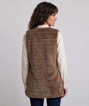 Gilet sans manches long en fausse fourrure taupe femme