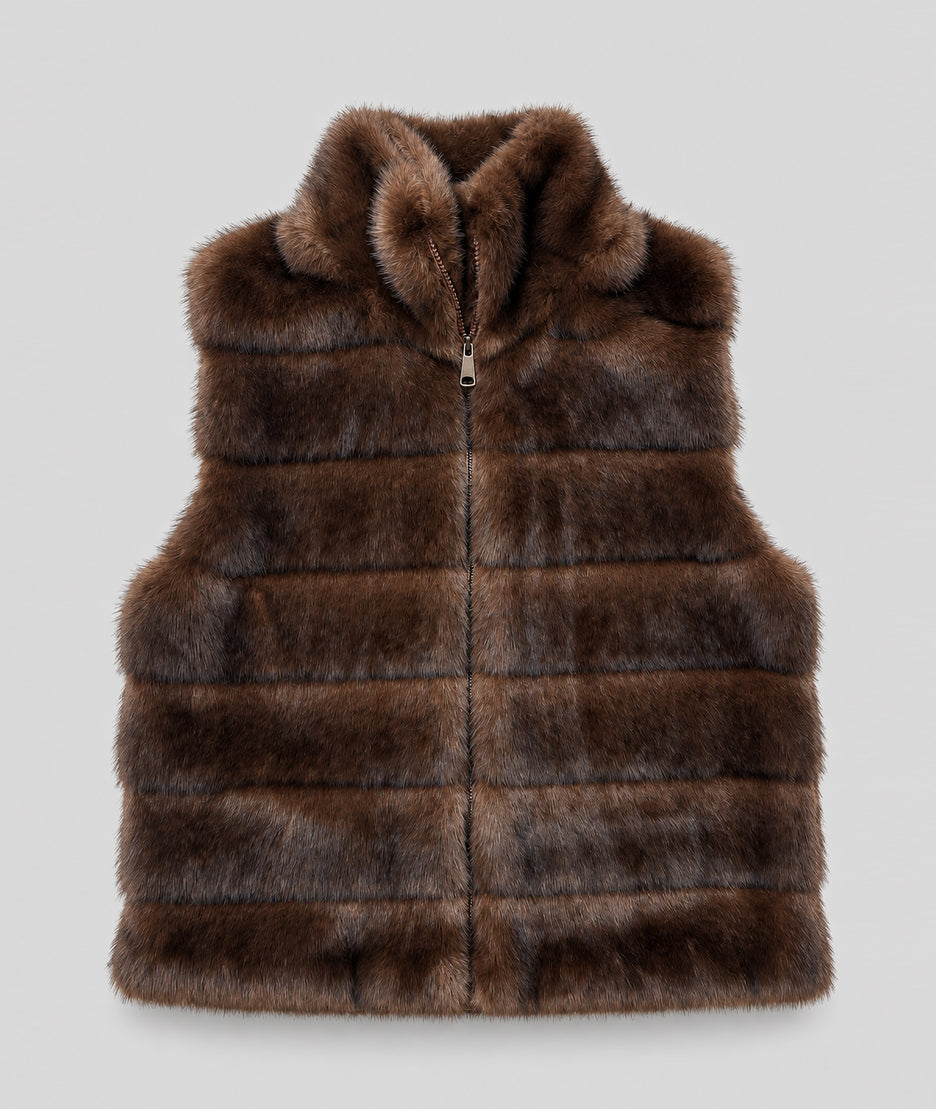 Gilet sans manches Furla en fausse fourrure choco femme