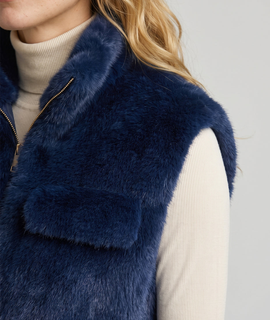 Gilet fausse fourrure femme Furly marine sans manches