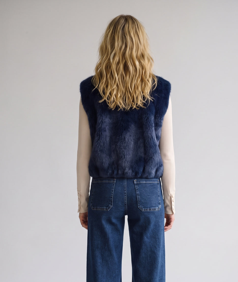 Gilet fausse fourrure femme Furly marine sans manches