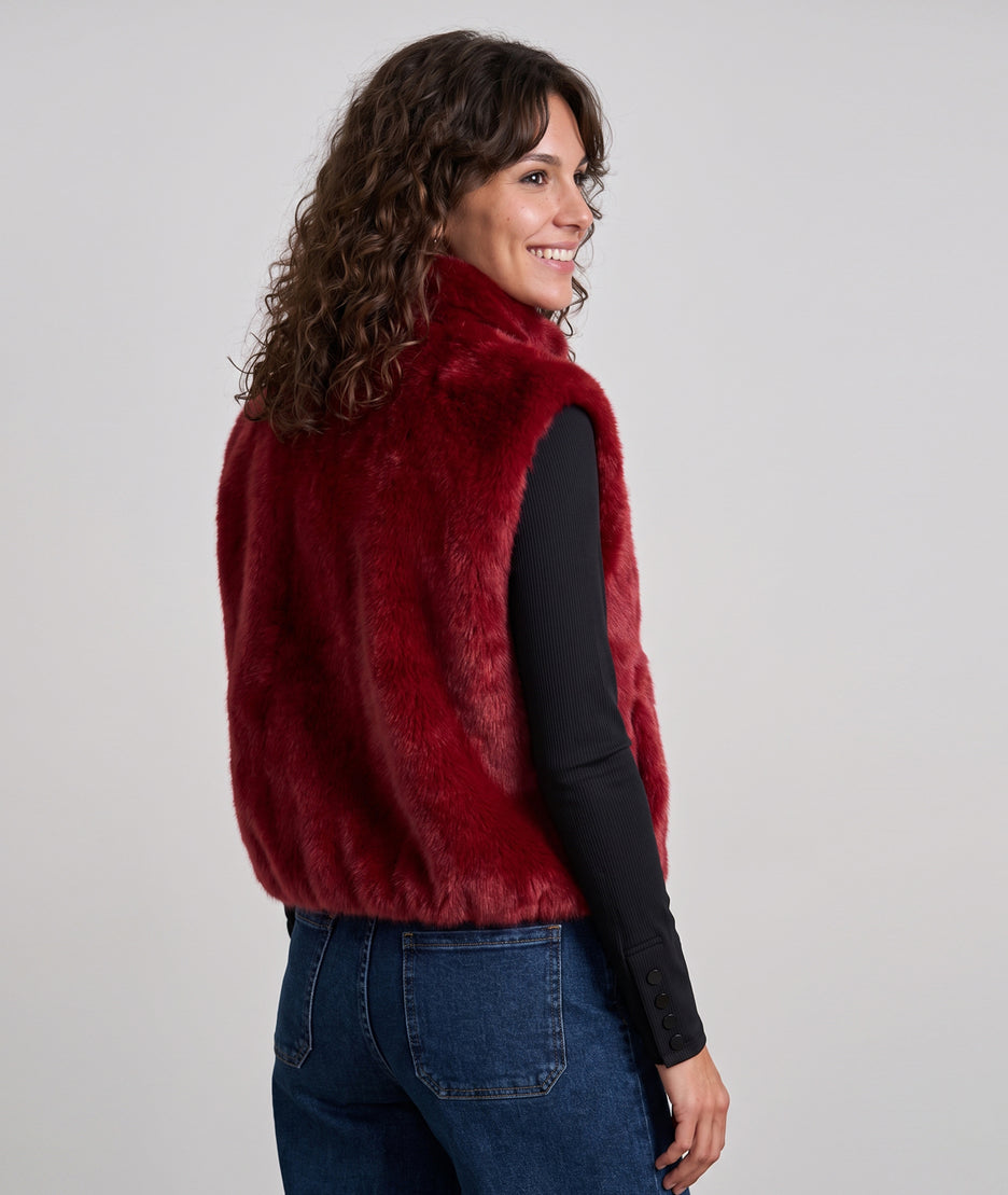 Gilet fausse fourrure femme Furly rouge sans manches