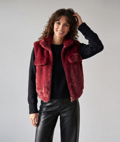 Gilet fausse fourrure femme Furly rouge sans manches