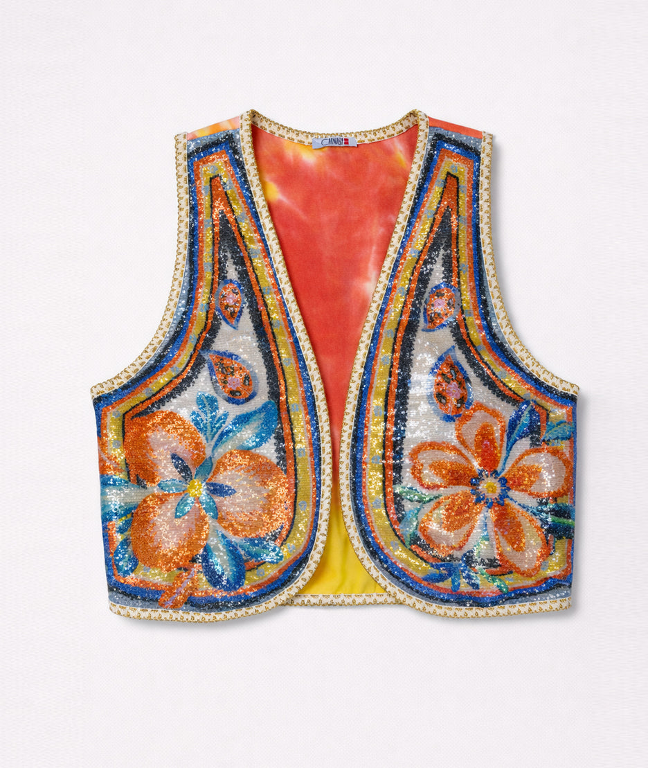 Gilet Karen sans manches à sequins tie & dye - orange