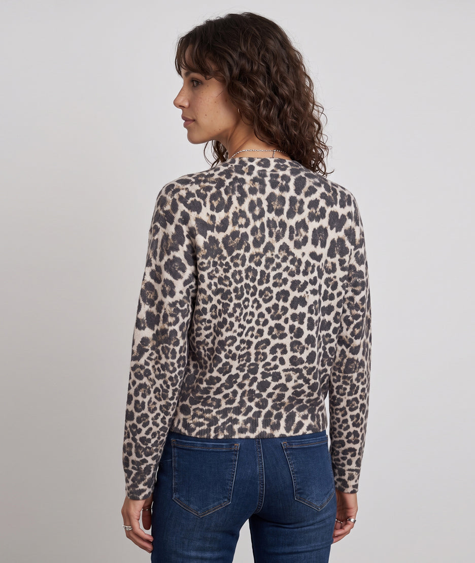 Gilet pailleté femme beige à motif léopard en maille