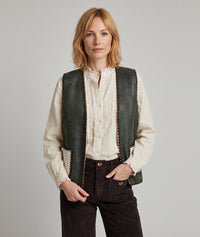 Gilet sans manches effet peau et mouton - kaki