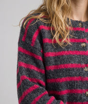 Gilet à rayures femme gris fushia manches longues