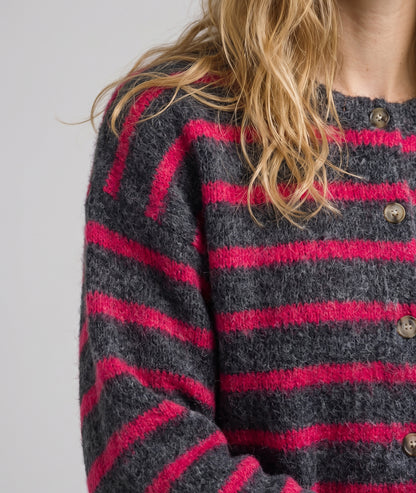 Gilet à rayures femme gris fushia manches longues