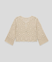 Gilet Sabine en maille ajourée beige dos