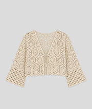 Gilet Sabine en maille ajourée beige face