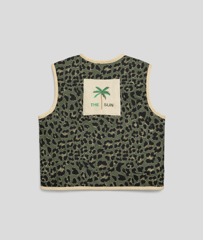 Gilet Simba sans manches léopard matelassé - kaki